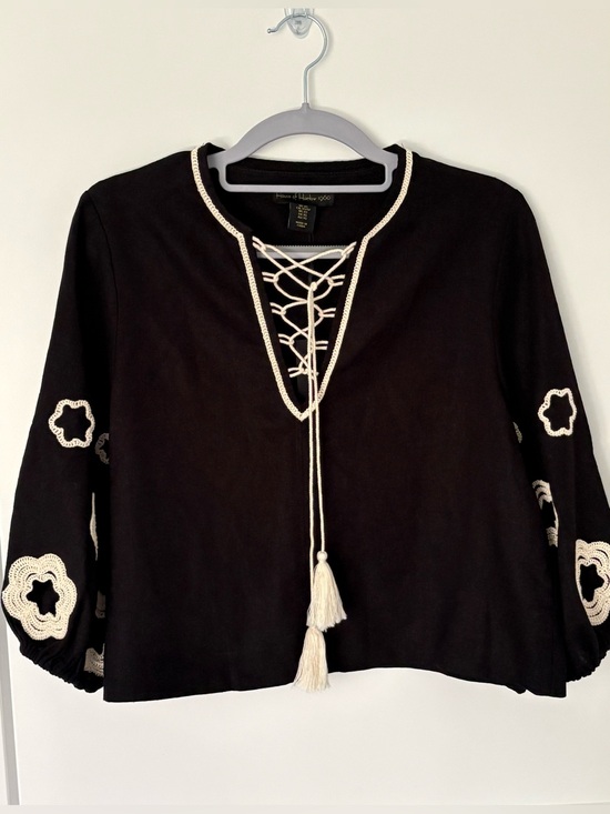 House of Harlow 1960 Tops - NWT House of Harlow 1960 Black Embroidered Lace-Up Peasant Blouse